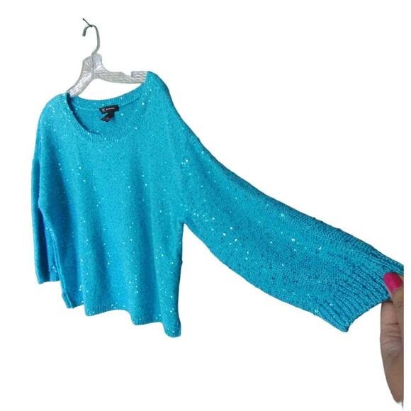INC International Concepts Women's Sequin Turquoise Blue Sweater Size XL - Picture 3 of 6